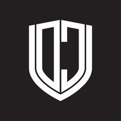 DC Logo monogram with emblem shield design isolated on black background
