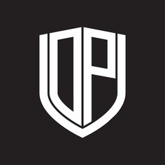 DP Logo monogram with emblem shield design isolated on black background