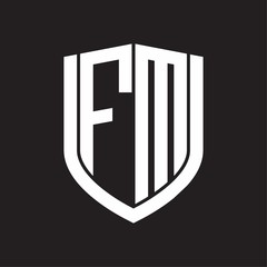 FM Logo monogram with emblem shield design isolated on black background