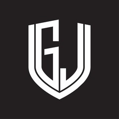 GJ Logo monogram with emblem shield design isolated on black background