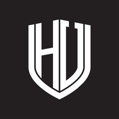 HU Logo monogram with emblem shield design isolated on black background