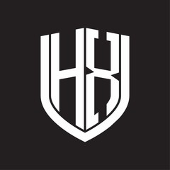 HX Logo monogram with emblem shield design isolated on black background