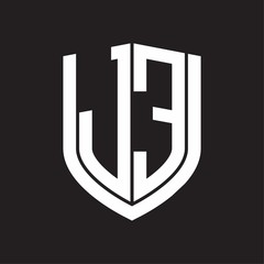 JE Logo monogram with emblem shield design isolated on black background