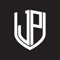 JP Logo monogram with emblem shield design isolated on black background