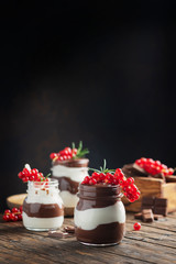 dessert with white and dark chocolate cream