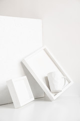 Abstract collection of different white objects, modern minimal decor