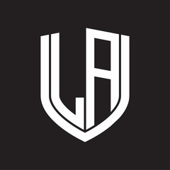 LA Logo monogram with emblem shield design isolated on black background