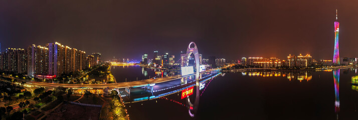Night view of cities on both sides of the Pearl River, Guangzhou, China