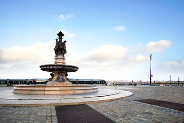 Bordeaux, Bourse square and Three Graces fountain.