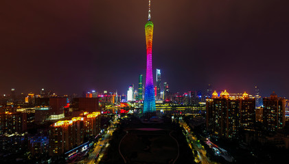 Fototapeta na wymiar Aerial photo of night view of Guangzhou, China