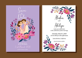 cute indian wedding couple for wedding invitations card, vector isolated with background