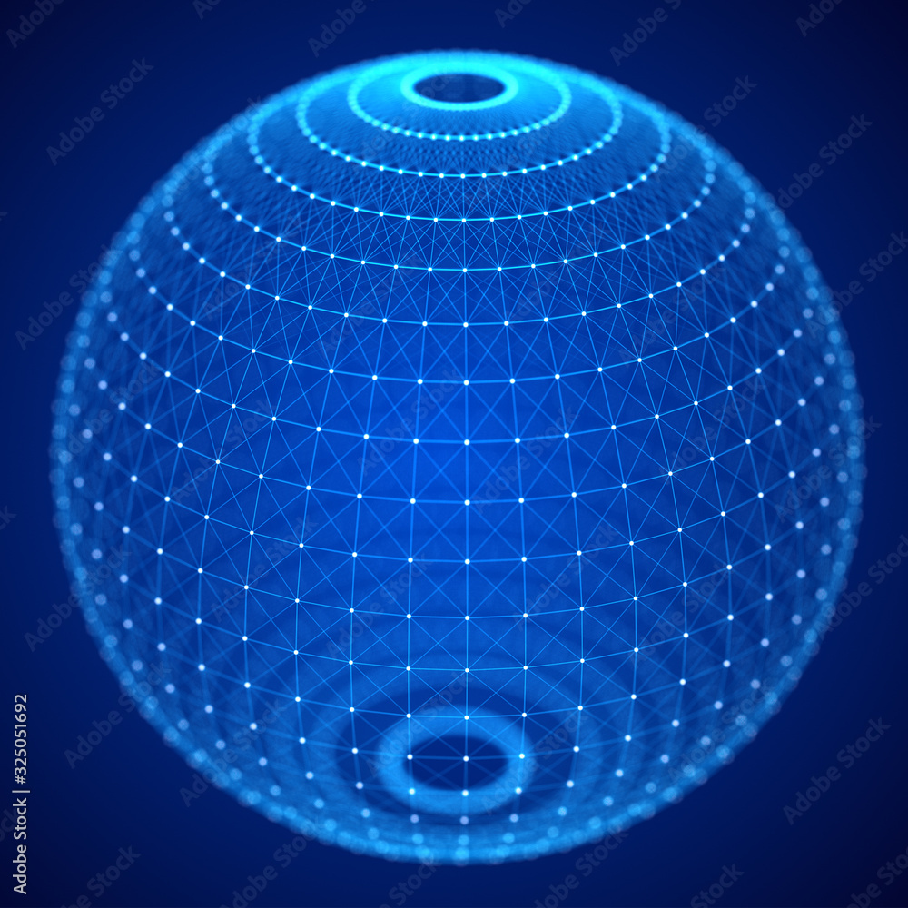 Aufkleber technology blue sphere with connecting dots and lines. digital abstract network structure. 3d render