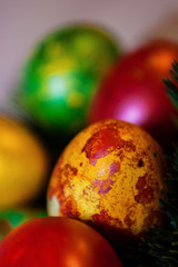 Easter eggs decor closeup marble multicolore egg