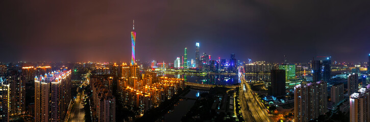 Aerial photo of night view of Guangzhou, China