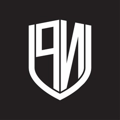 PN Logo monogram with emblem shield design isolated on black background