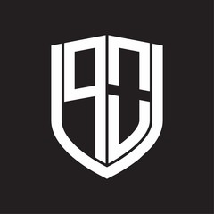 PO Logo monogram with emblem shield design isolated on black background