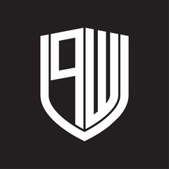 PW Logo monogram with emblem shield design isolated on black background