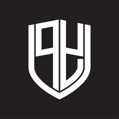 PY Logo monogram with emblem shield design isolated on black background