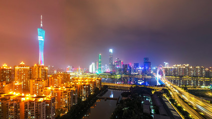Aerial photo of night view of Guangzhou, China