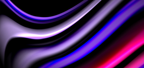 Abstract silk smooth lines on black, multicolored liquid fluid rainbow style waves on black