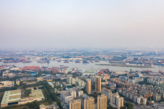 Aerial photo of Guangzhou port, East Industrial Zone, Guangzhou, China © zhonghui