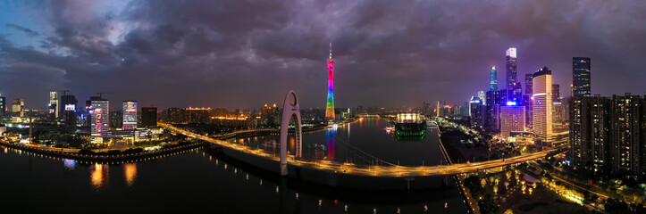 Aerial photo of night view of Guangzhou, China
