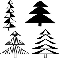 Set of fir trees in Scandinavian style. Isolated elements on white background. The nordic style for design poster, wrapping, postcards, patterns. Vector stock illustration.