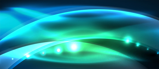 Abstract background. Shiny design neon waves with light effects, techno trendy design. Vector Illustration For Wallpaper, Banner, Background, Card, Book Illustration, landing page