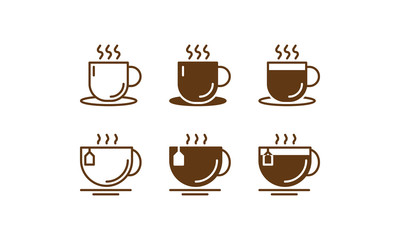 Tea and Coffee cup icon. line and silhouette coffee cup vector