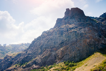 Naklejka premium Karadag mountain range in Crimean mountains, an ancient extinct volcano.