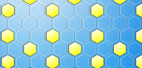 Abstract honeycomb background in blue and yellow colors. Geometric hexagon pattern.