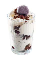 Ice cream with cherry berries marble countertop background