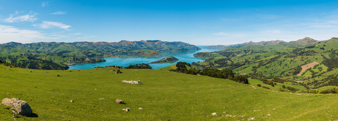 Panorama green Banks Peninsula New Zealand