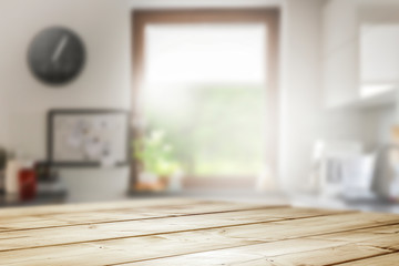 desk of free space and spring window background 