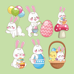 happy easter card with rabbits group