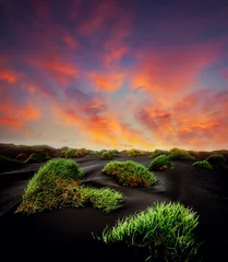 Foto op Canvas Exotic landscape of the volcanic beach. Location Stokksnes cape, Vestrahorn, Iceland, Europe. © Leonid Tit