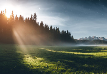 Misty summer night in the Durmitor National park. Location Montenegro, Europe.
