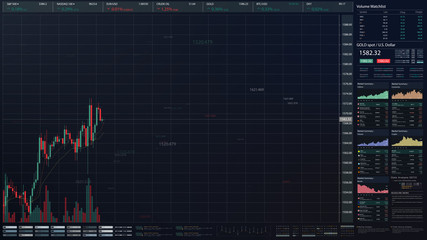 Stock Market Trading, Forex, Crypto Currency with technical price graph indicators and data numbers...
