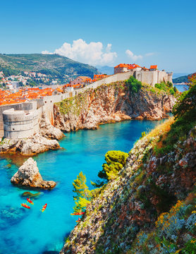 Aerial view at famous city of Dubrovnik. Croatia, South Dalmatia, Europe.