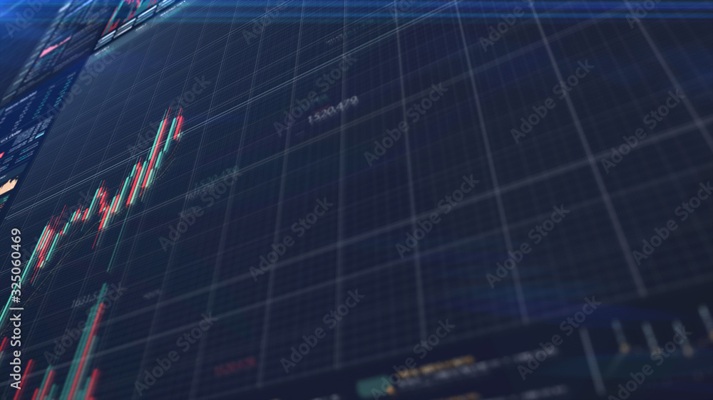 Poster stock market trading, forex, crypto currency with technical price graph indicators and data numbers 
