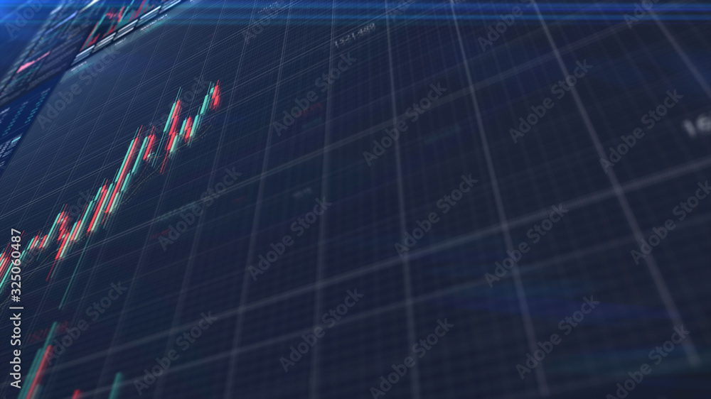 Poster stock market trading, forex, crypto currency with technical price graph indicators and data numbers 