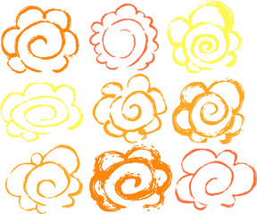 Variation of handwritten Yellow flower circle set
