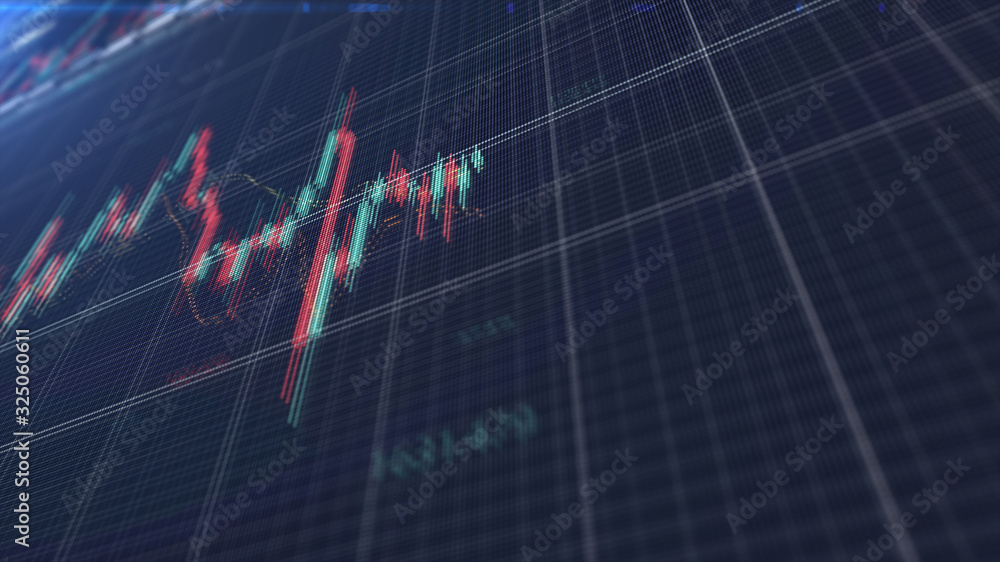 Poster stock market trading, forex, crypto currency with technical price graph indicators and data numbers 