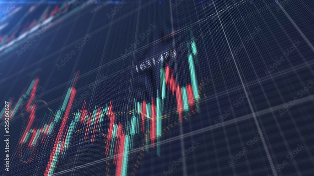 Poster stock market trading, forex, crypto currency with technical price graph indicators and data numbers 
