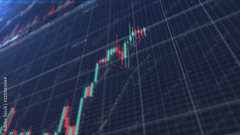 Poster stock market trading, forex, crypto currency with technical price graph indicators and data numbers 