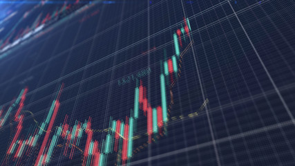 Stock Market Trading, Forex, Crypto Currency with technical price graph indicators and data numbers mock up screenshot for trading financial and investment concept