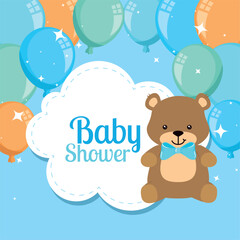 baby shower card with cute bear and balloons helium design