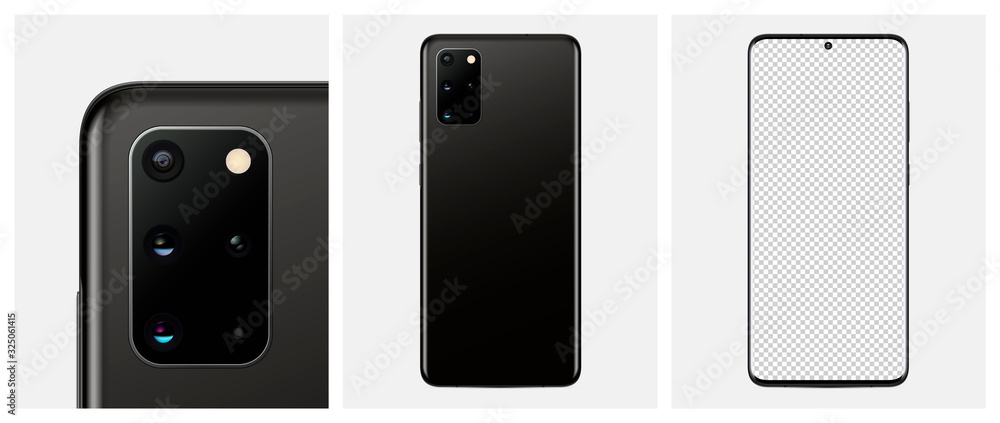 Wall mural mock-up smartphone black color. back side smartphone with camera and blank screen smartphone for you