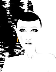 A pretty girl with one earring is featured in a minimalist fashion and beauty illustration.