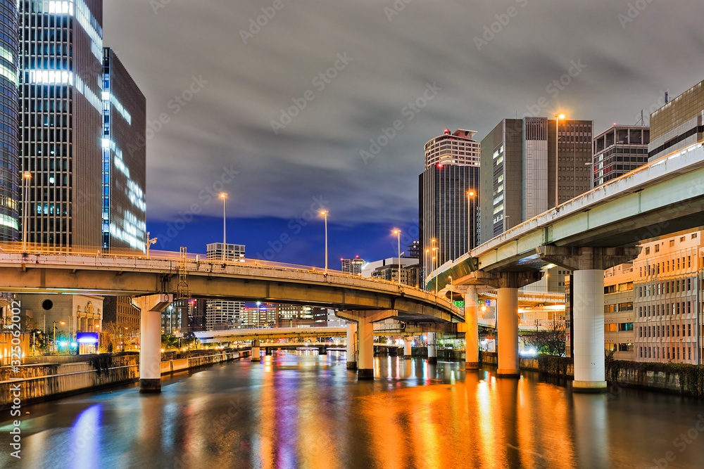 Wall mural jp osaka river bridge dark